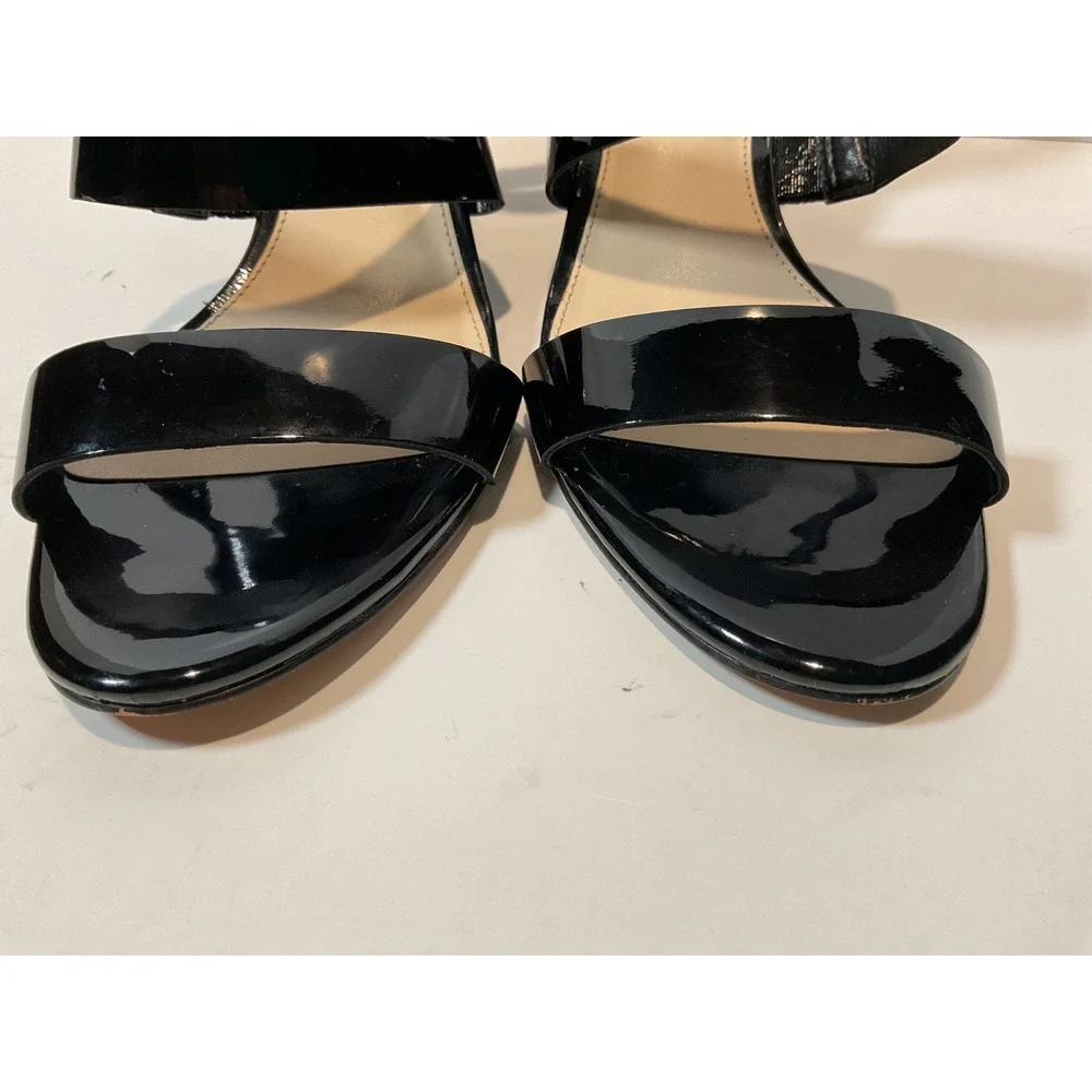 Vince Camuto Black Patent Leather Wedge Sandals Ankle Strap Sz‎ 7.5M
